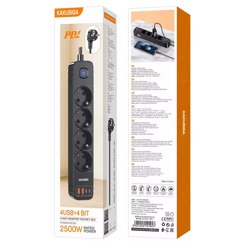 Multiprise Intelligente – 4 Prises + 4 Ports USB (2500W)